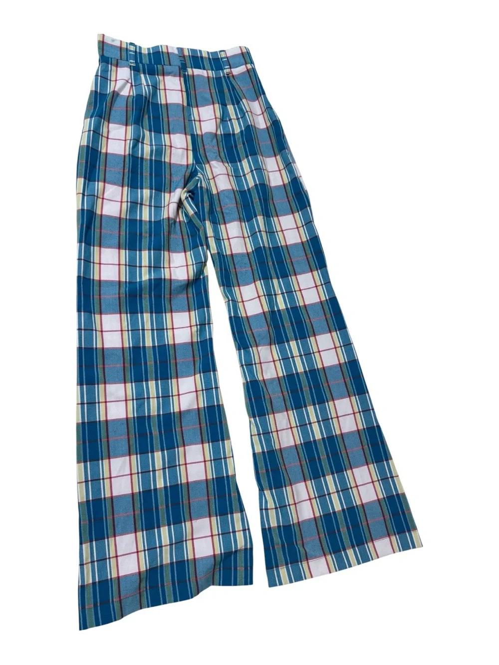 Free People Blue and White Plaid Wide Leg Pants